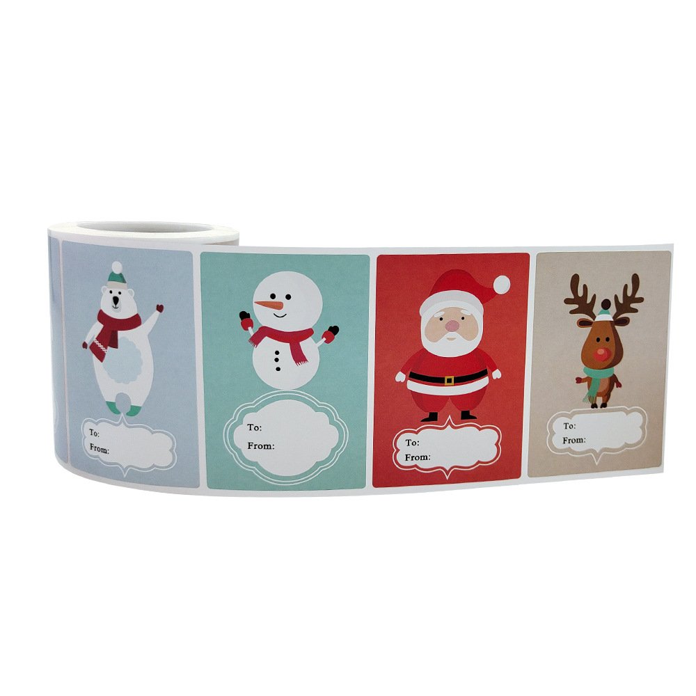 Merry Christmas logo printing vinyl pvc holographic decoration custom die cut packing adhesive waterproof roll label stickers