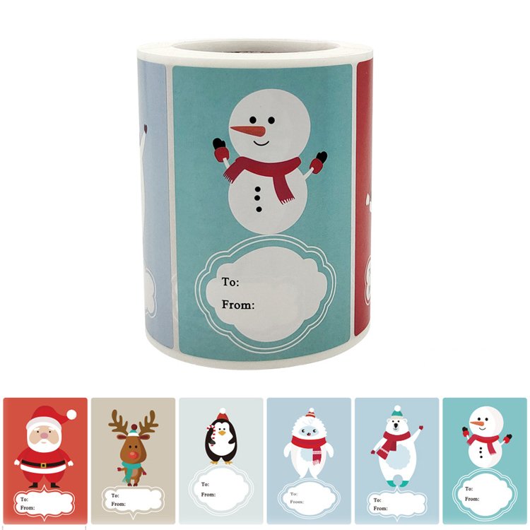 Merry Christmas logo printing vinyl pvc holographic decoration custom die cut packing adhesive waterproof roll label stickers