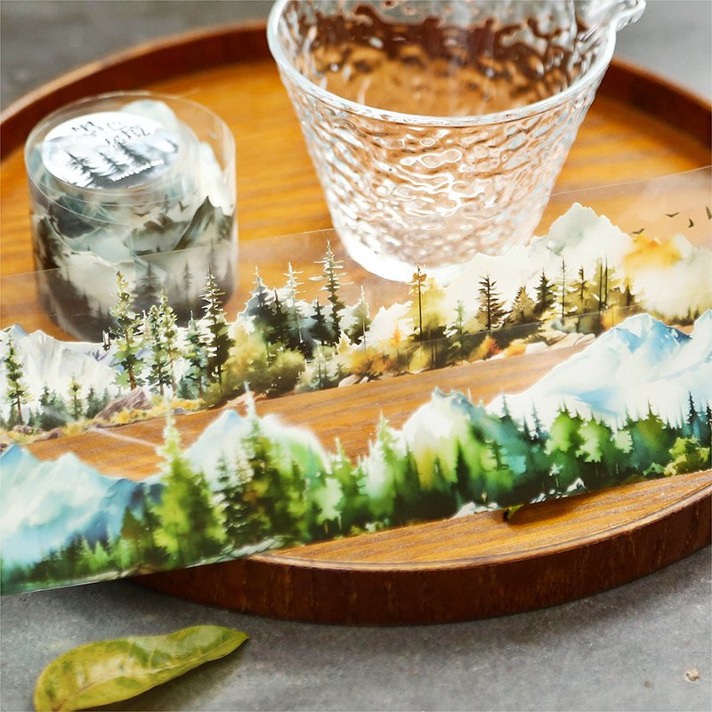 45mm * 2m adhesive tape mountain forest path series plant landscaping ledger DIY collage European style base decoration 6 styles