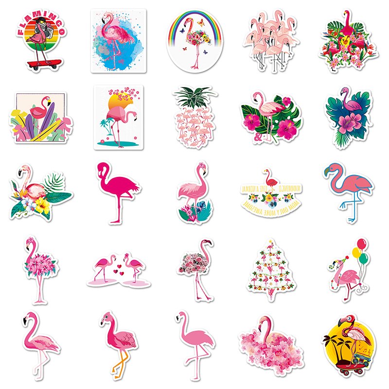 100 PCS High Quality Mirror Label Cartoon Animal Sticker PVC Cartoon Custom Flamingo Stickers