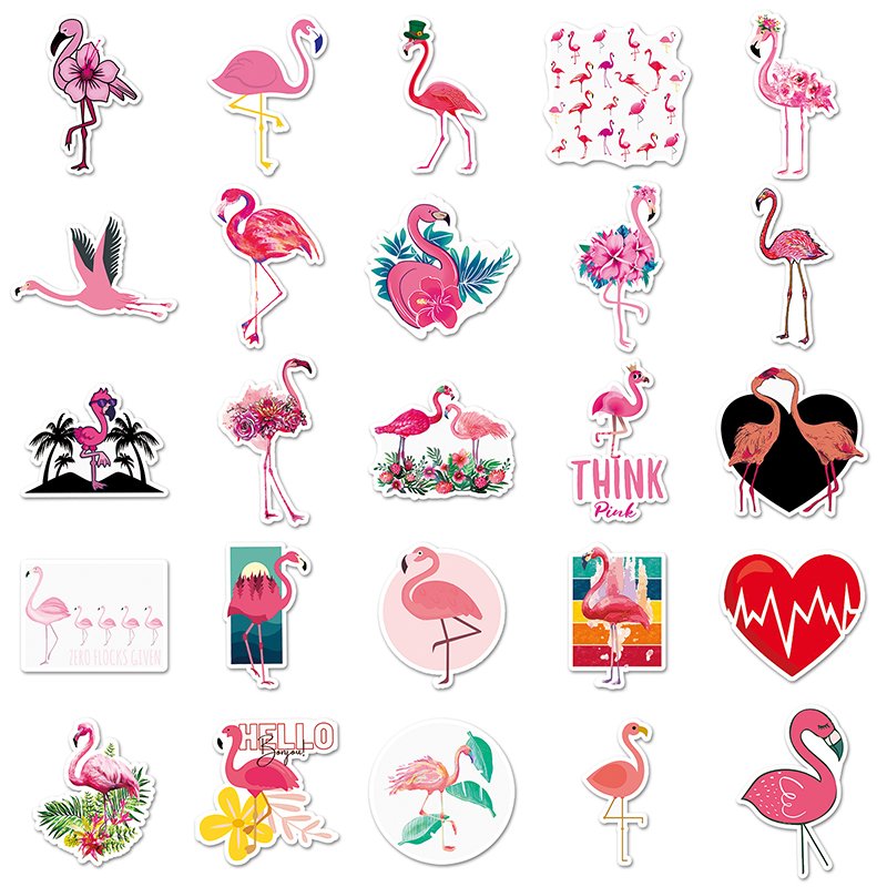100 PCS High Quality Mirror Label Cartoon Animal Sticker PVC Cartoon Custom Flamingo Stickers