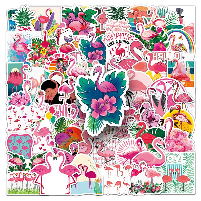 100 PCS High Quality Mirror Label Cartoon Animal Sticker PVC Cartoon Custom Flamingo Stickers