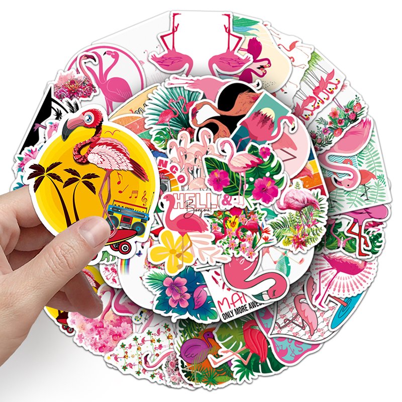 100 PCS High Quality Mirror Label Cartoon Animal Sticker PVC Cartoon Custom Flamingo Stickers