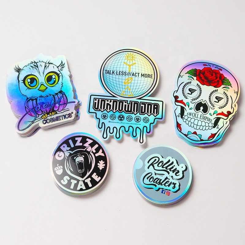 Custom printing brand logo sticker vinyl label cute cartoon die cut sticker laser holographic sticker die cut