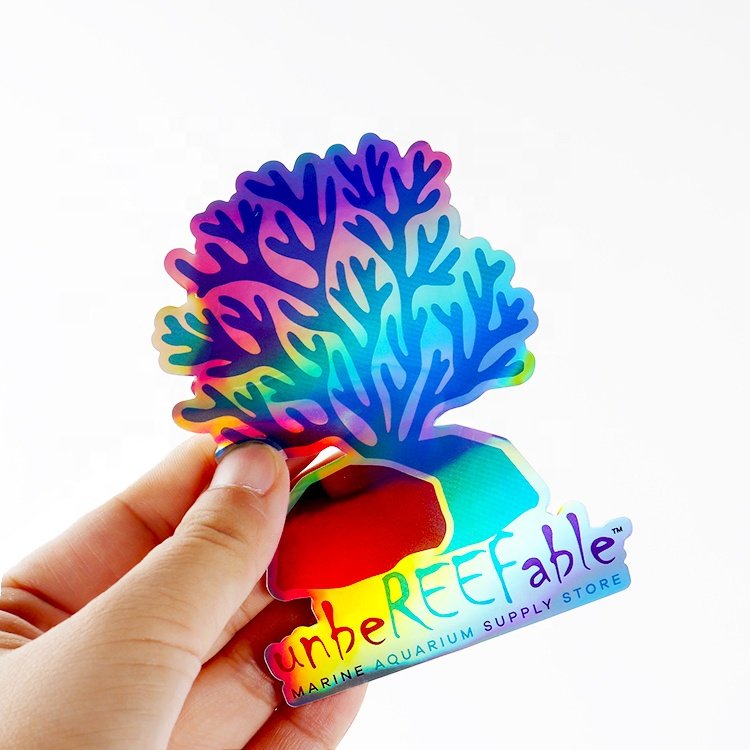 Custom printing brand logo sticker vinyl label cute cartoon die cut sticker laser holographic sticker die cut