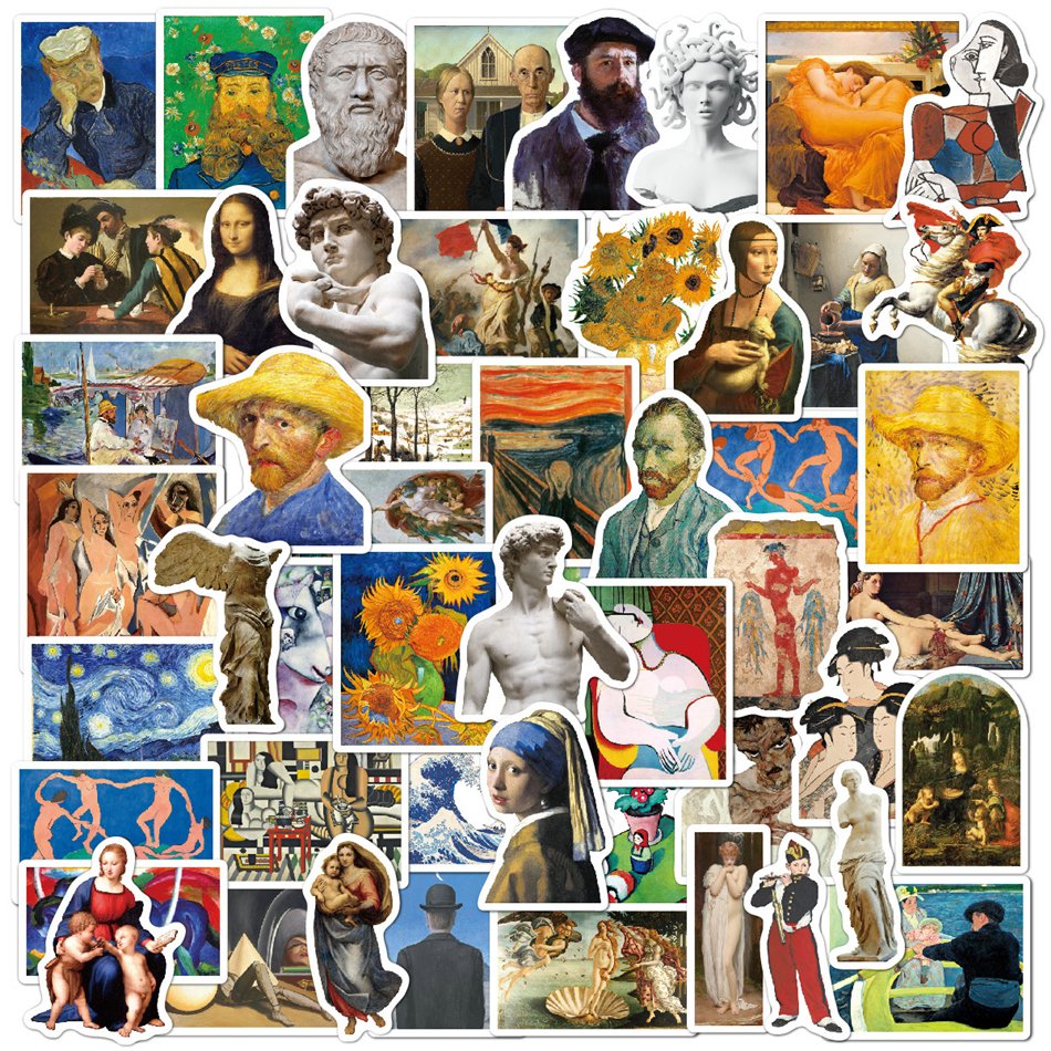104pcs Oil Painting Art Vinyl Waterproof Stickers Cartoon Graffiti Stickers for Laptop Vintage Luggage Phone Stickers Printing