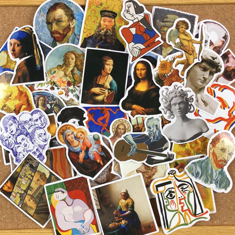 104pcs Oil Painting Art Vinyl Waterproof Stickers Cartoon Graffiti Stickers for Laptop Vintage Luggage Phone Stickers Printing