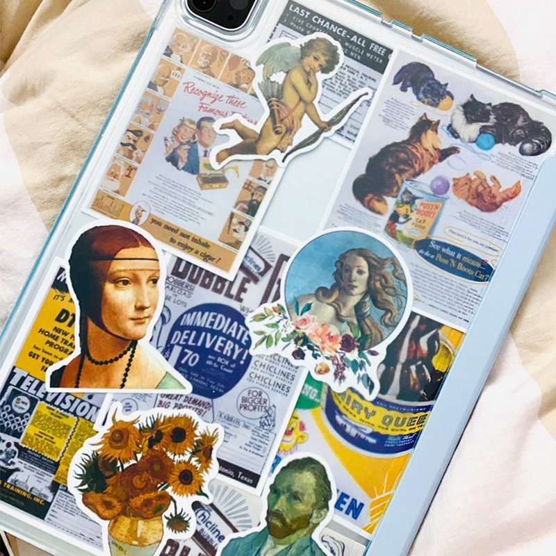 104pcs Oil Painting Art Vinyl Waterproof Stickers Cartoon Graffiti Stickers for Laptop Vintage Luggage Phone Stickers Printing
