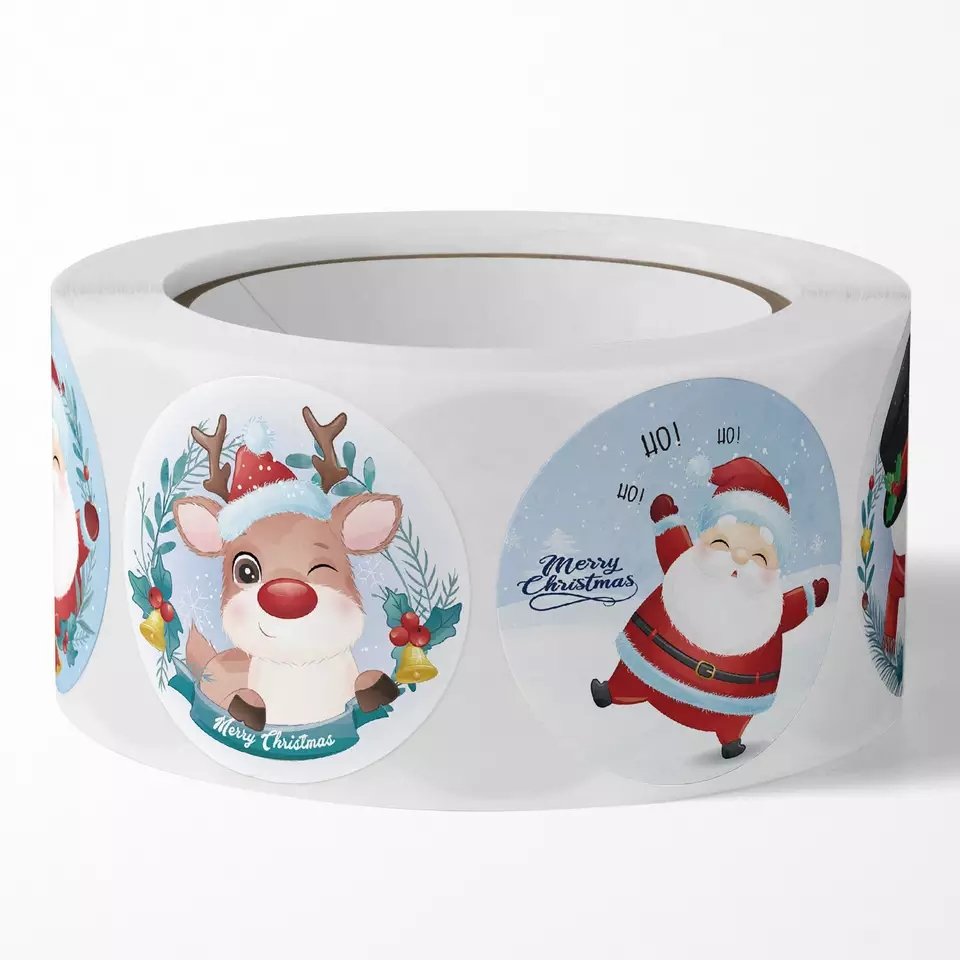 Wholesale Cartoon Round Xmas Decorations Envelope Seals Santa Snowman Adhesive Christmas Card Seal Stickers Roll
