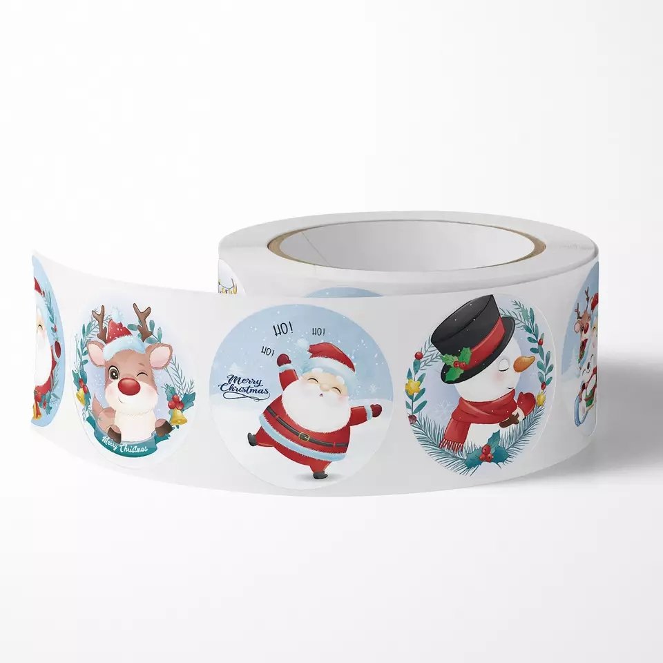 Wholesale Cartoon Round Xmas Decorations Envelope Seals Santa Snowman Adhesive Christmas Card Seal Stickers Roll