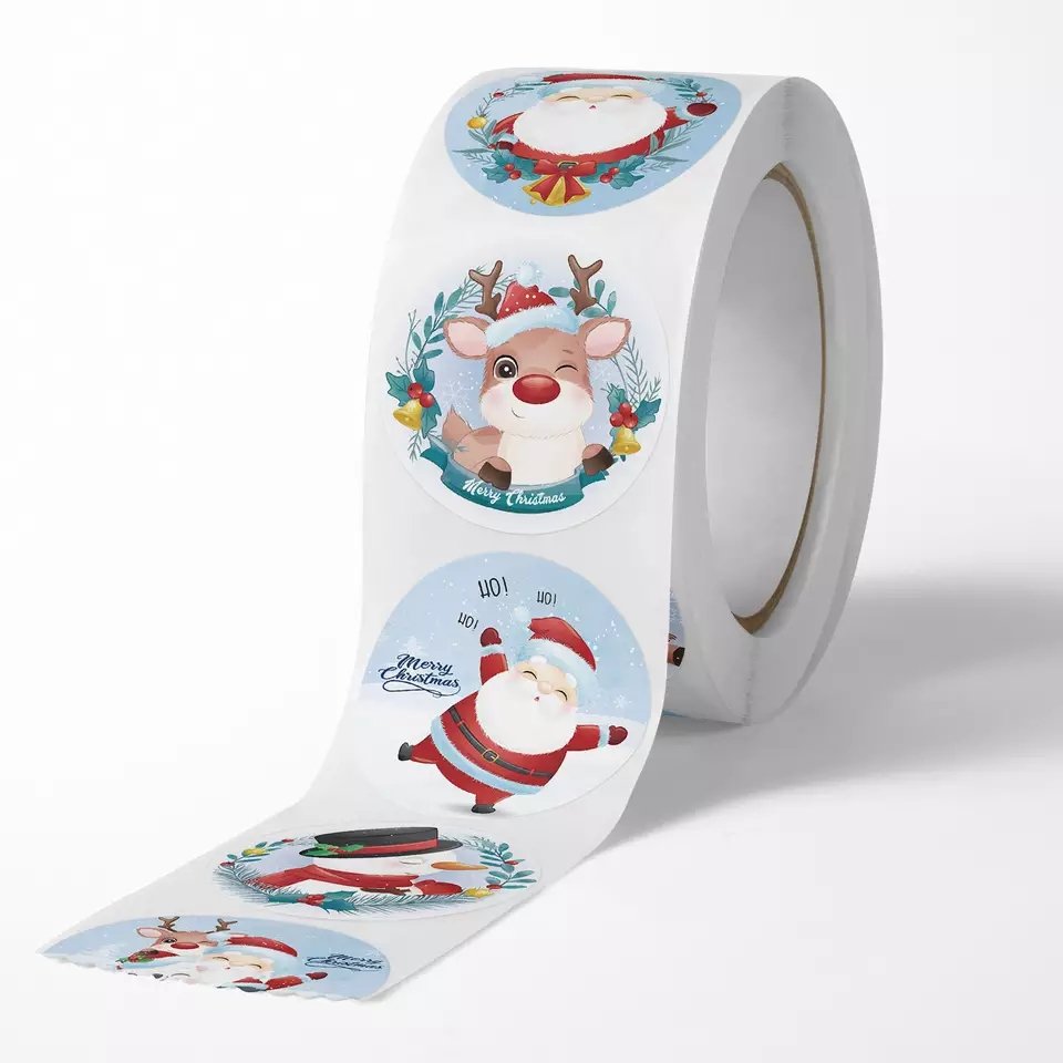 Wholesale Cartoon Round Xmas Decorations Envelope Seals Santa Snowman Adhesive Christmas Card Seal Stickers Roll