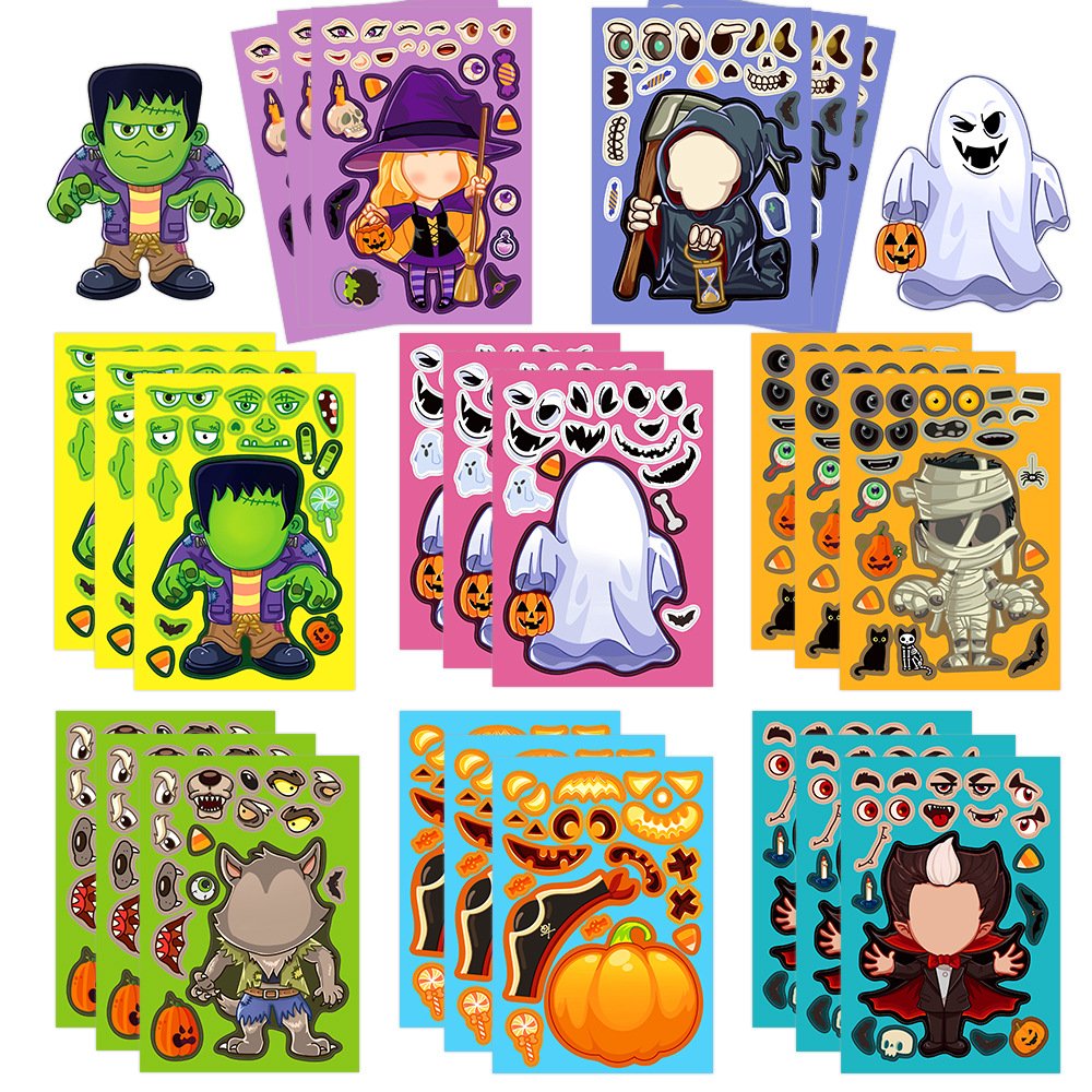 Halloween Festival Cartoon Female Career DIY Paper Stickers Career Change Face Stickers for Kids Custom Design