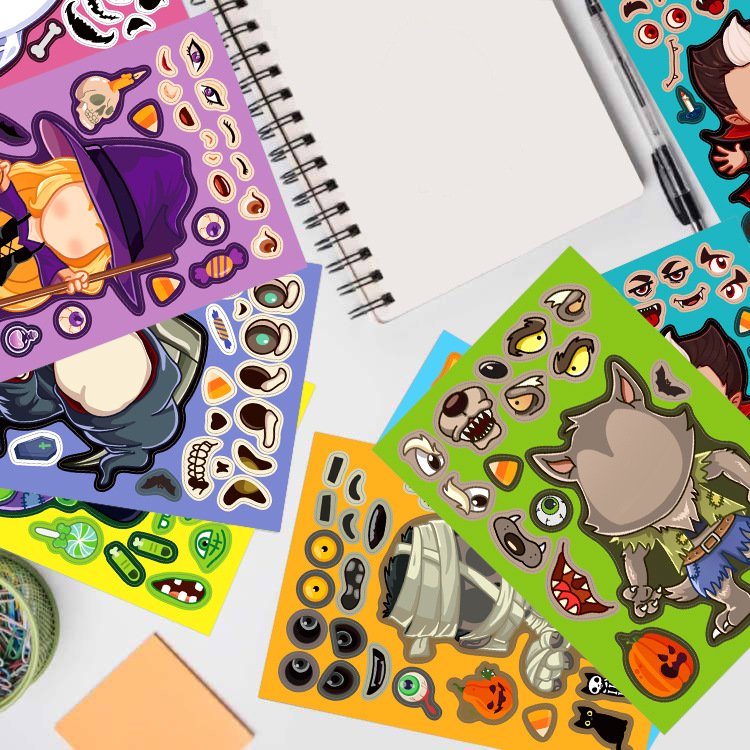 Halloween Festival Cartoon Female Career DIY Paper Stickers Career Change Face Stickers for Kids Custom Design