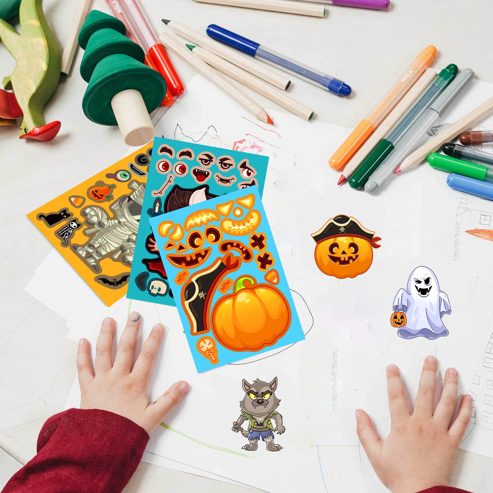 Halloween Festival Cartoon Female Career DIY Paper Stickers Career Change Face Stickers for Kids Custom Design