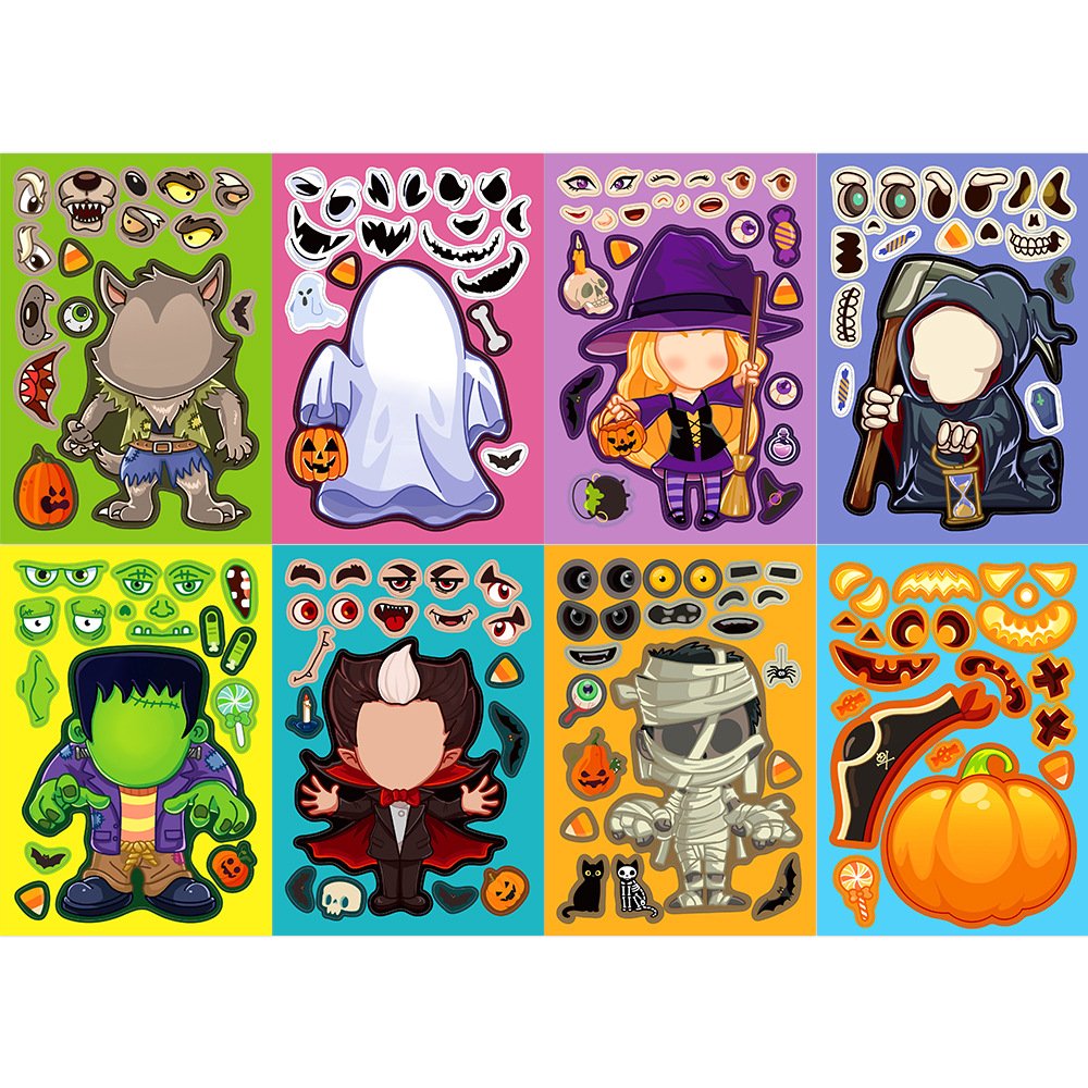 Halloween Festival Cartoon Female Career DIY Paper Stickers Career Change Face Stickers for Kids Custom Design