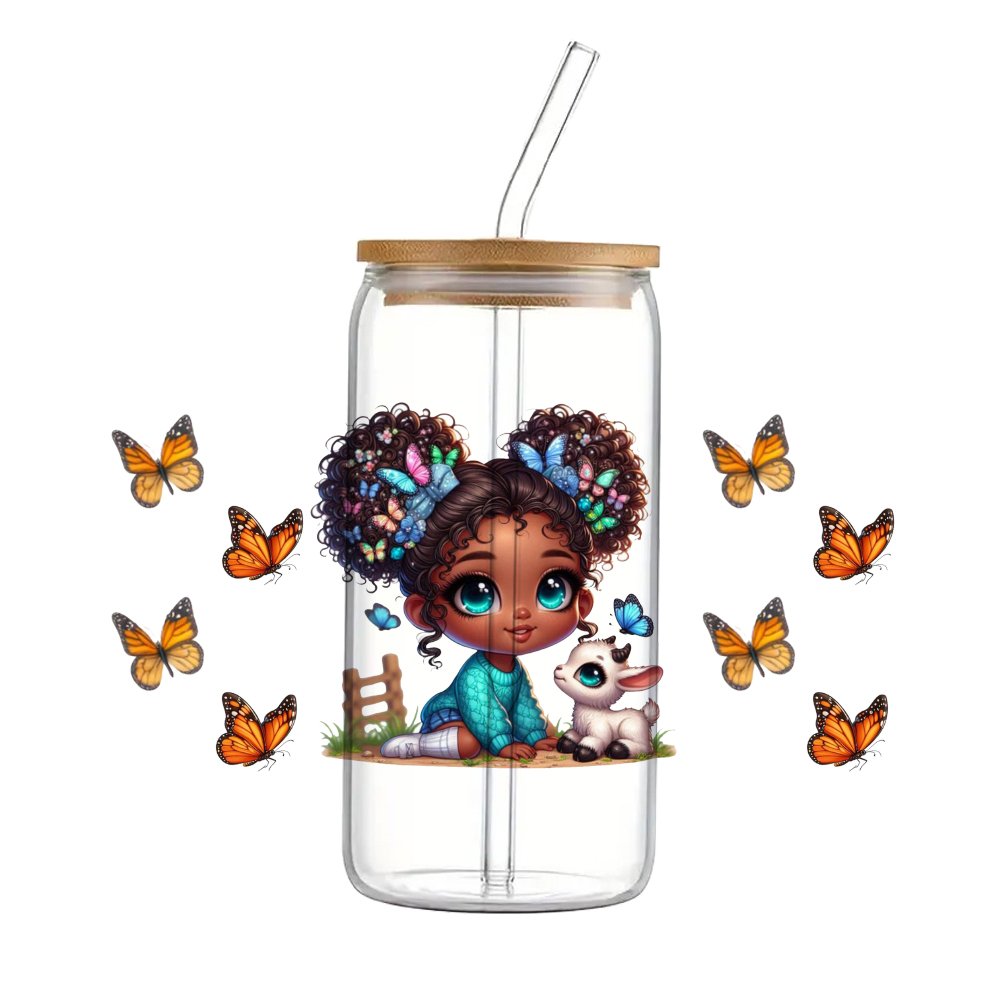 Black girl baby cartoon UV Waterproof DTF cup Sticker 16oz For Scrapbook phone case DIY Ceramic Cup wrap Sticker