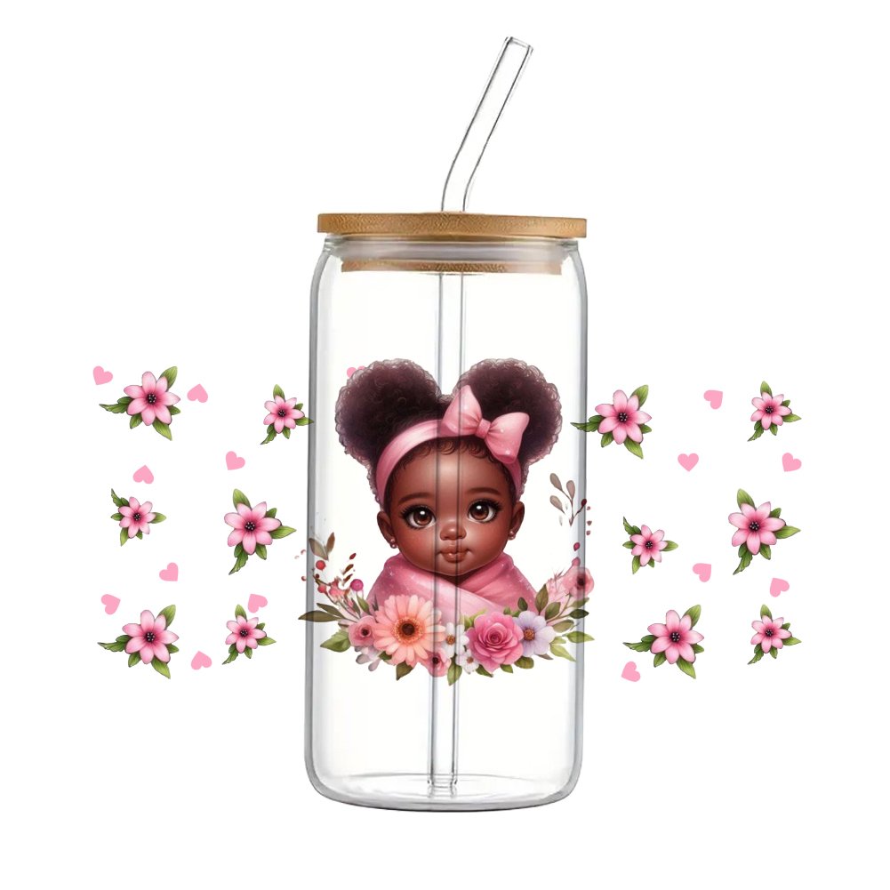 Black girl baby cartoon UV Waterproof DTF cup Sticker 16oz For Scrapbook phone case DIY Ceramic Cup wrap Sticker