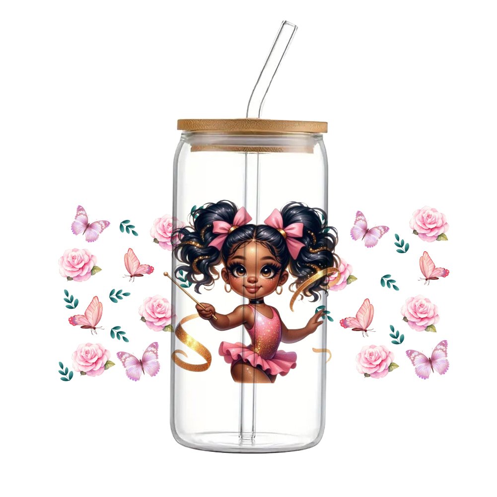 Black girl baby cartoon UV Waterproof DTF cup Sticker 16oz For Scrapbook phone case DIY Ceramic Cup wrap Sticker