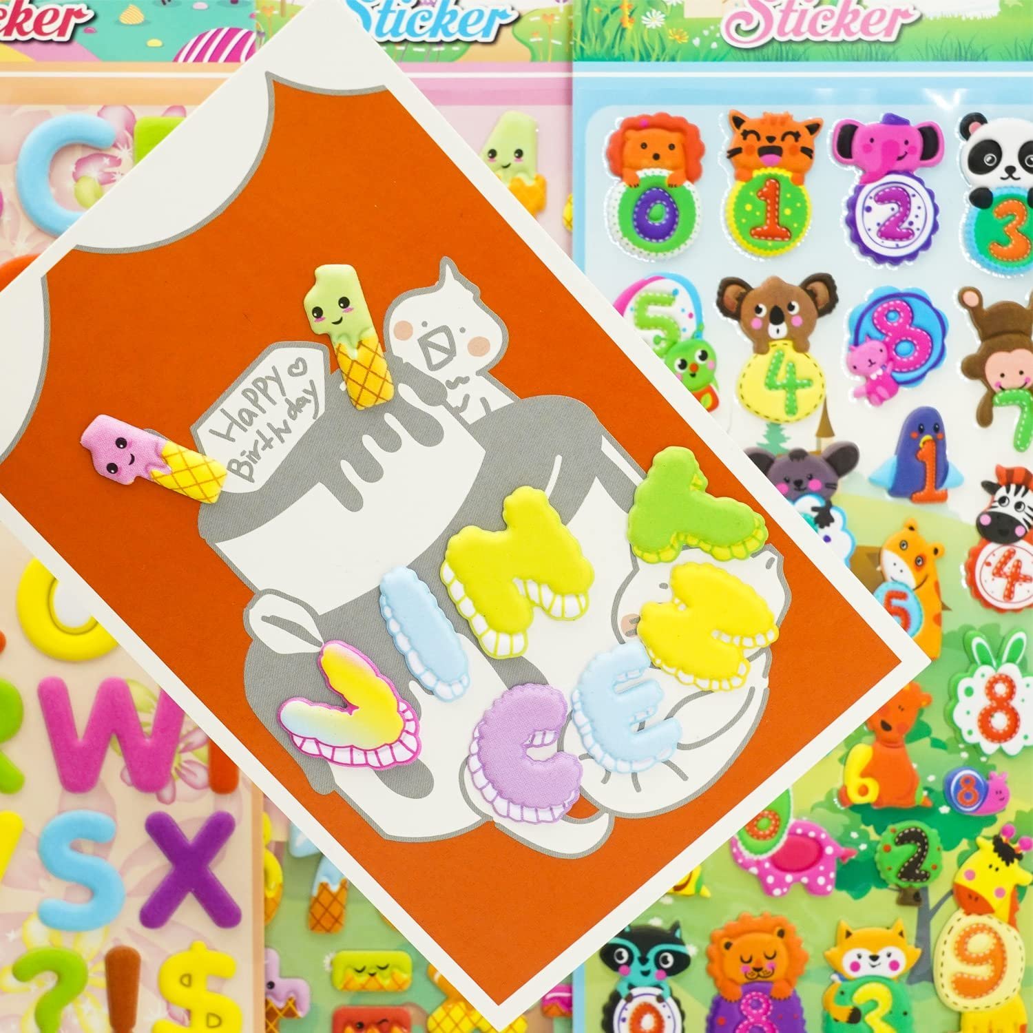 Alphabet number Soft puffy sticker custom cartoon letter stickers sheet DIY crafts bullet journal diary cute sticker