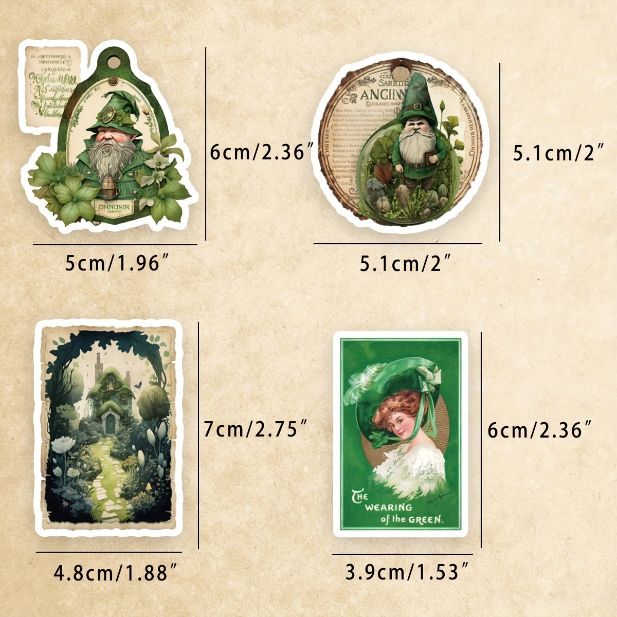 Green Plant Cartoon Stickers 50pcs PVC Waterproof Self Adhesive Vintage Envelope Sealing Vinyl Nature Labels Diary DIY Scrapbook