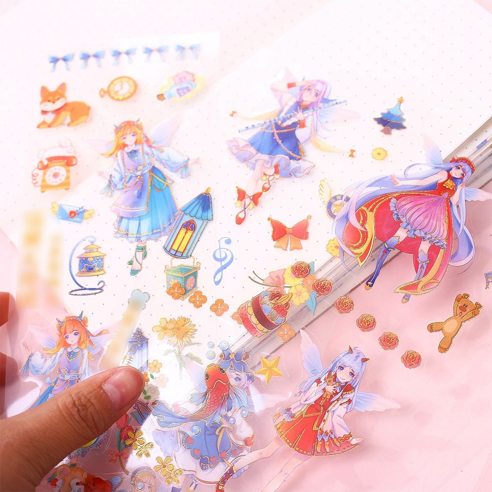 Customized Cute Anime Cartoon Handbook Decorative Stickers DIY PVC Material Hot Stamping Student Gift Stickers