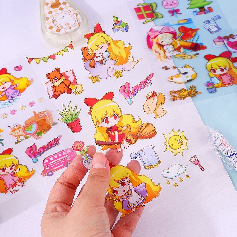 Customized Cute Anime Cartoon Handbook Decorative Stickers DIY PVC Material Hot Stamping Student Gift Stickers