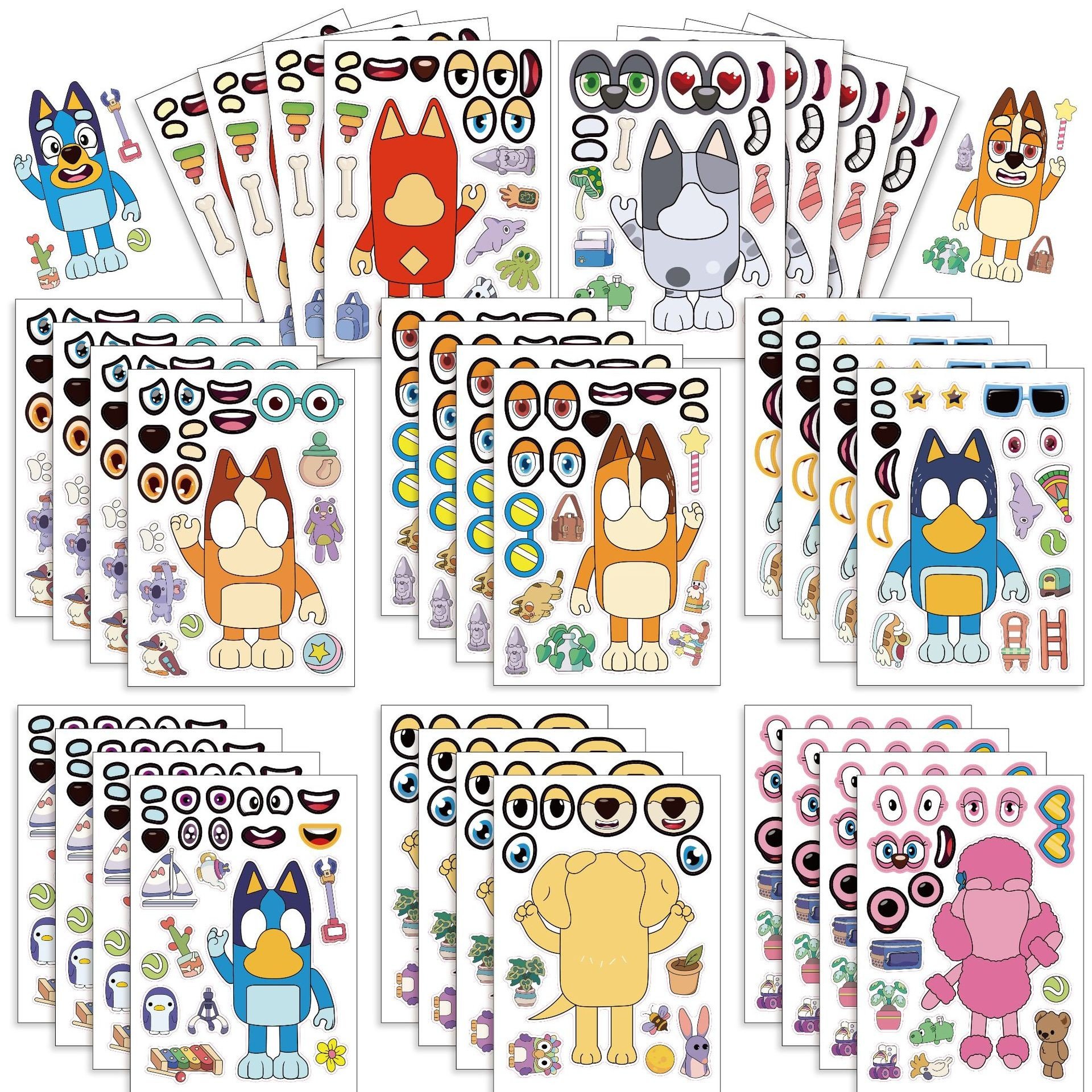 16 pcs in bags Cute cartoon dog parent-child interaction puzzle DIY Face Stickers