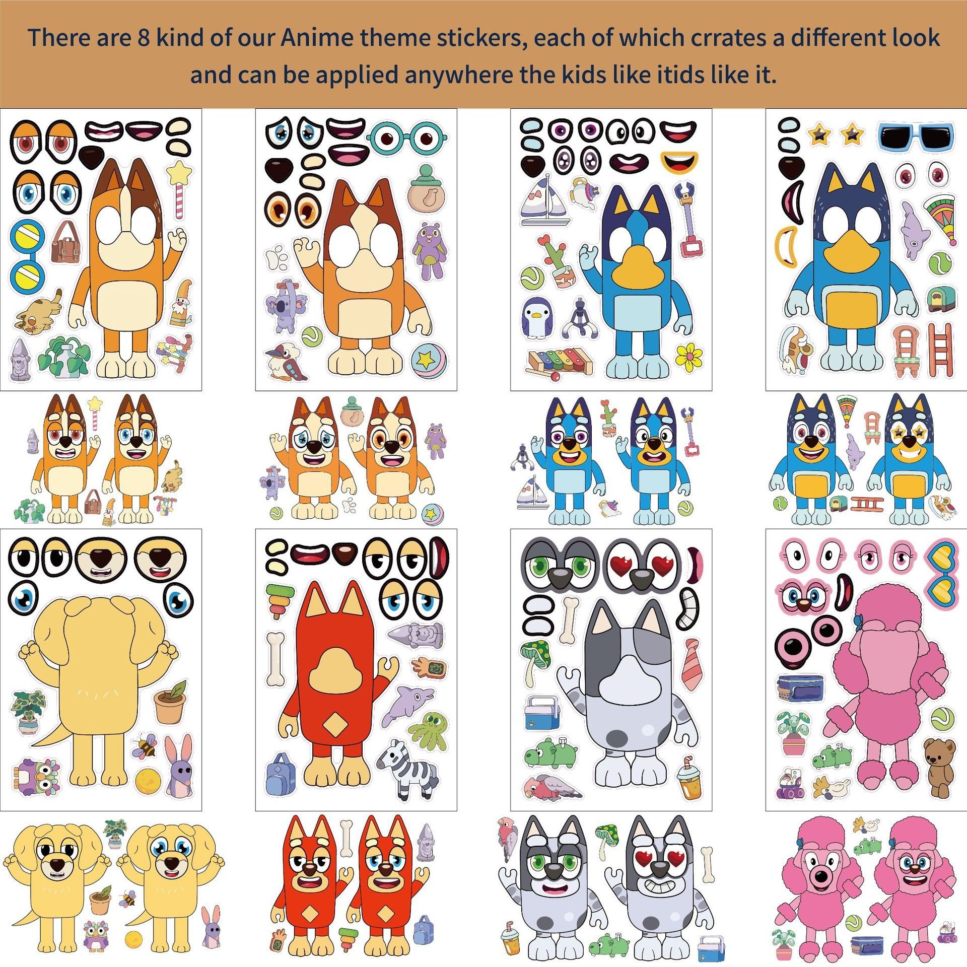 16 pcs in bags Cute cartoon dog parent-child interaction puzzle DIY Face Stickers