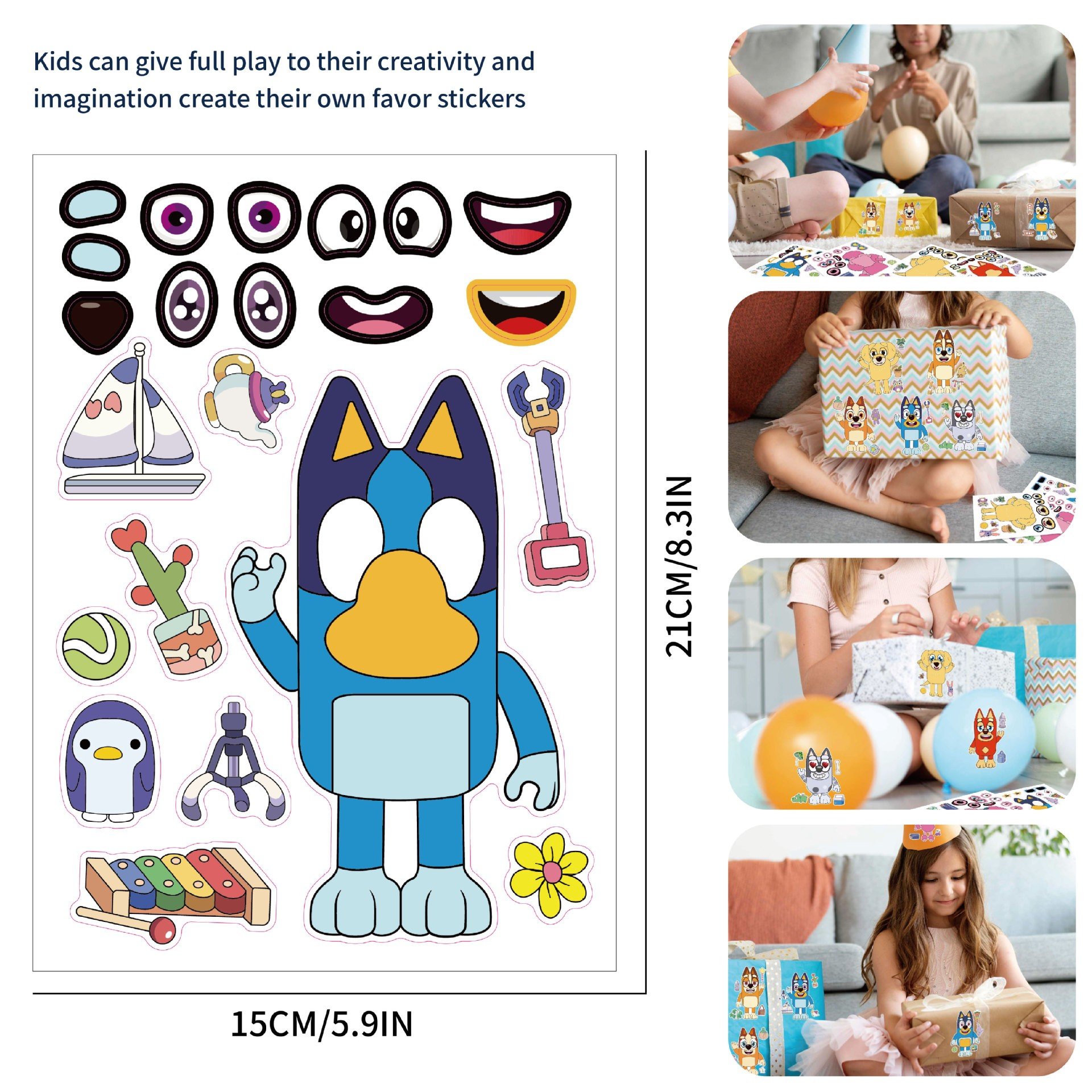 16 pcs in bags Cute cartoon dog parent-child interaction puzzle DIY Face Stickers