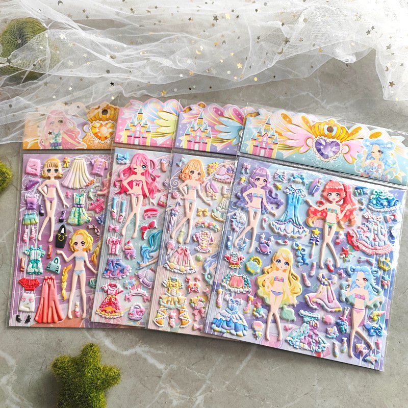 Wholesale Custom Cartoon Kids Sticker DIY Change Clothes Stickers Foam Reusable Puffy Stickers