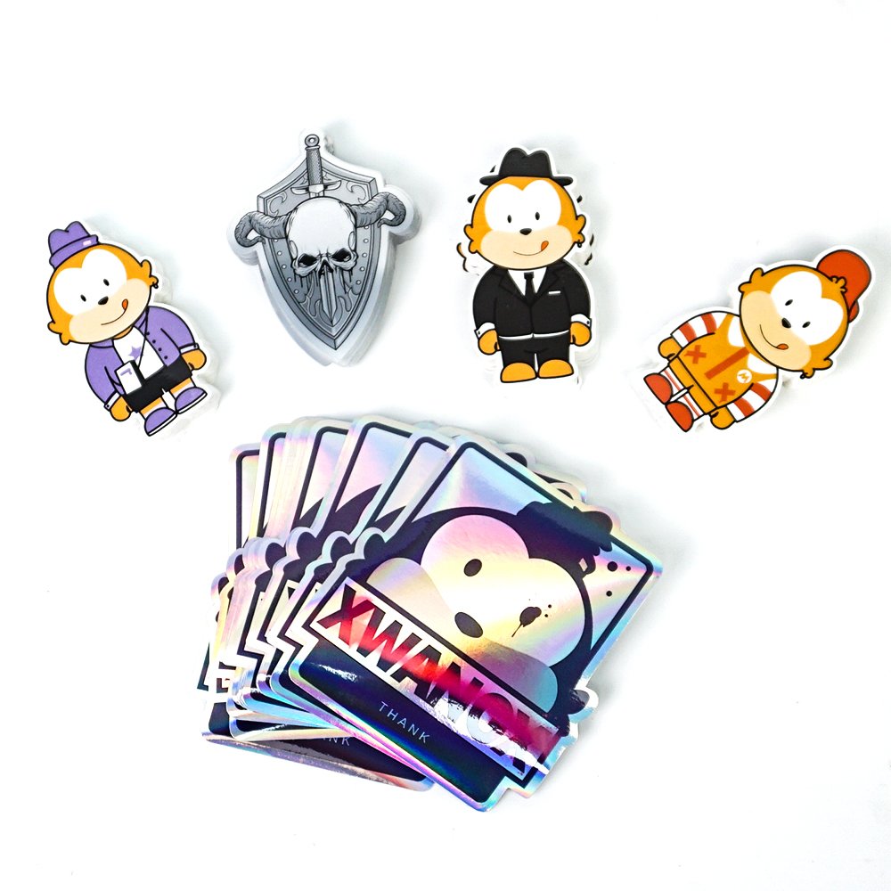 Custom Die Cut Vinyl Stickers Printing, Adhesive Waterproof PVC Label Company Logo Design Holographic Cartoon Stickers