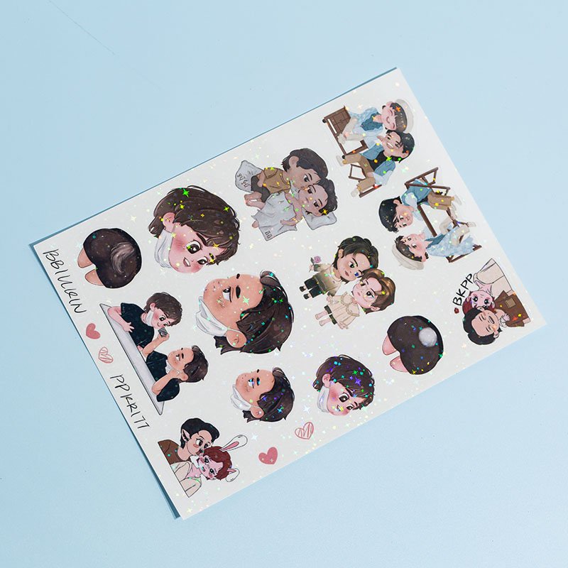 Customized Printed Waterproof Vinyl Self Adhesive Custom Sticker Sheet Paper Kiss Cut Glitter Sticker Sheet