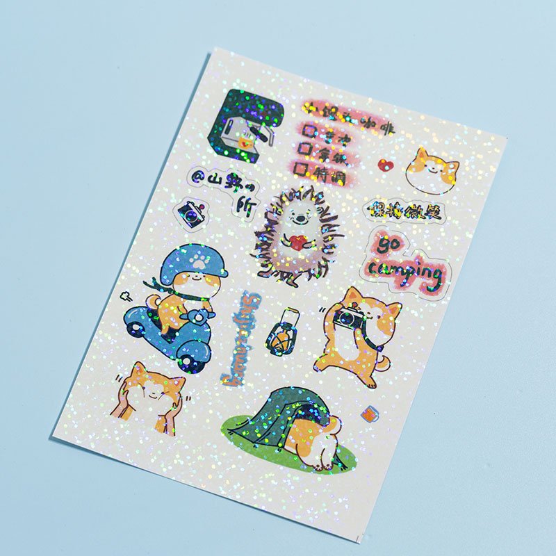 Customized Printed Waterproof Vinyl Self Adhesive Custom Sticker Sheet Paper Kiss Cut Glitter Sticker Sheet