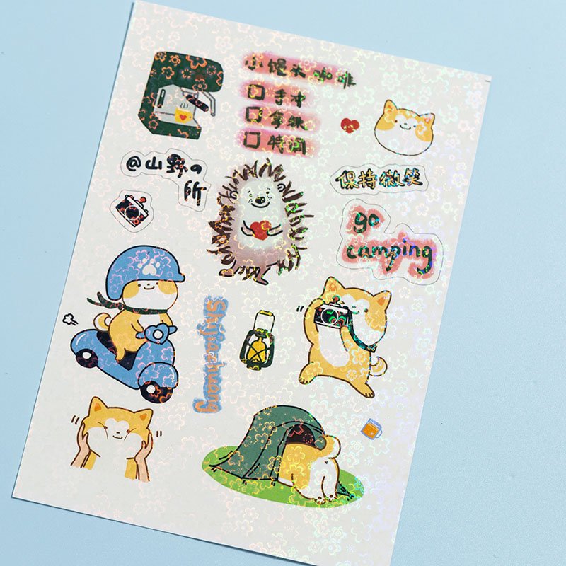 Customized Printed Waterproof Vinyl Self Adhesive Custom Sticker Sheet Paper Kiss Cut Glitter Sticker Sheet
