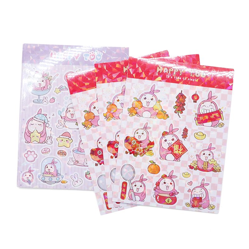 Factory Custom Adhesive PVC Cartoon Happy Too Sticker Sheet Vinyl Kiss Cut Sticker Sheet