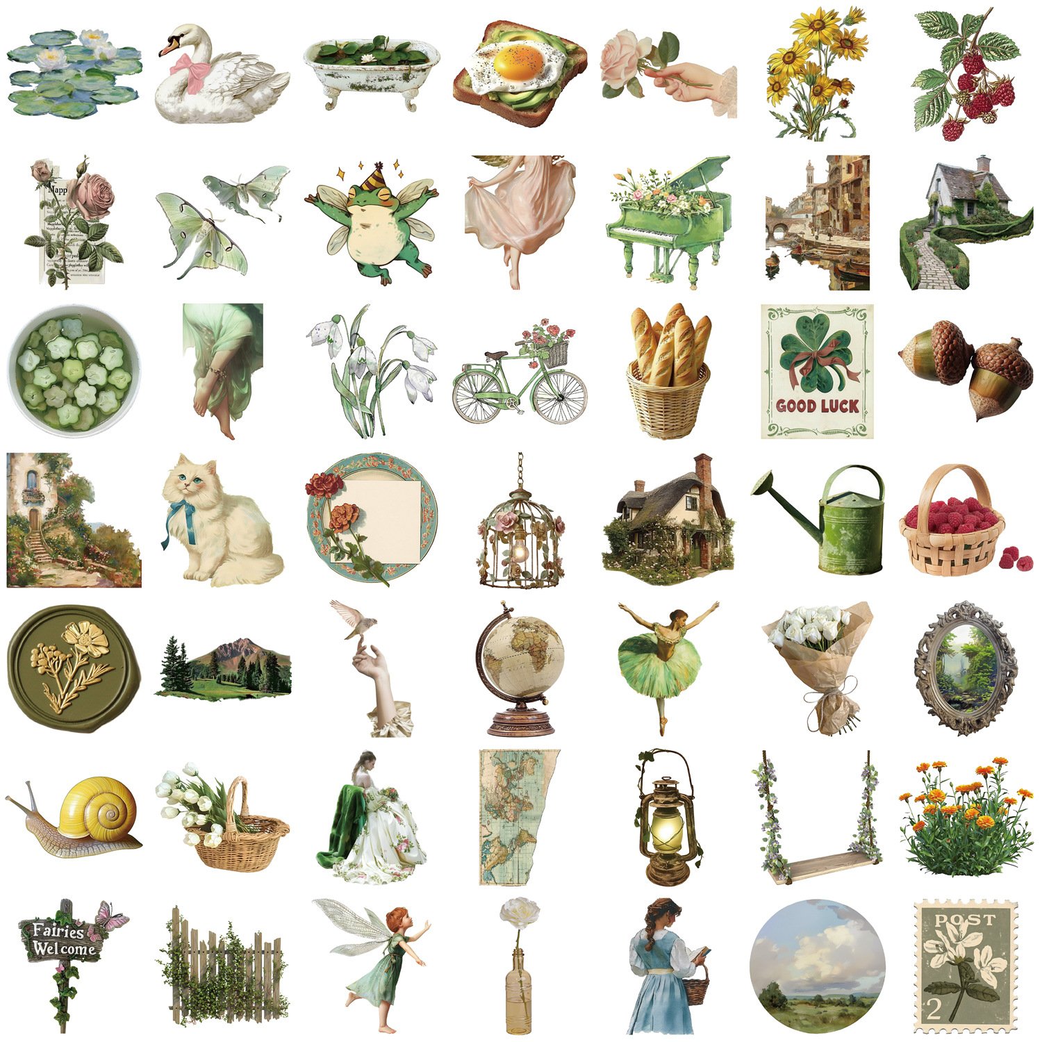 50Pcs Vintage Pastoral Style VSCO Graffiti Stickers For Luggage Bottle Decor Aesthetic Cute Cartoon Sticker