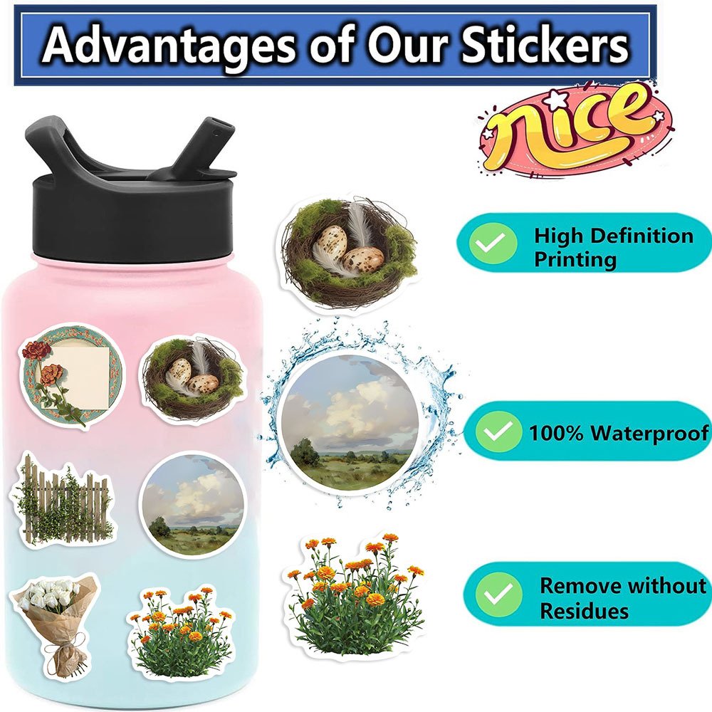 50Pcs Vintage Pastoral Style VSCO Graffiti Stickers For Luggage Bottle Decor Aesthetic Cute Cartoon Sticker