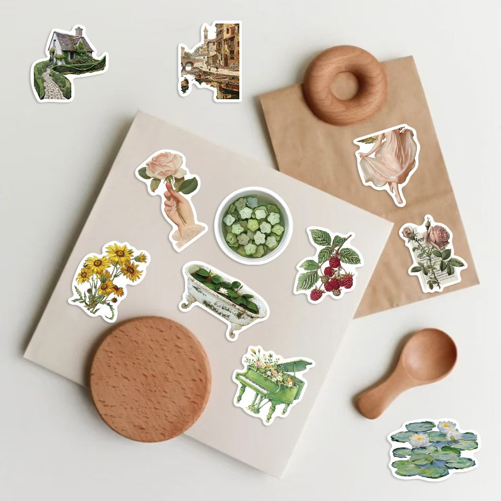 50Pcs Vintage Pastoral Style VSCO Graffiti Stickers For Luggage Bottle Decor Aesthetic Cute Cartoon Sticker