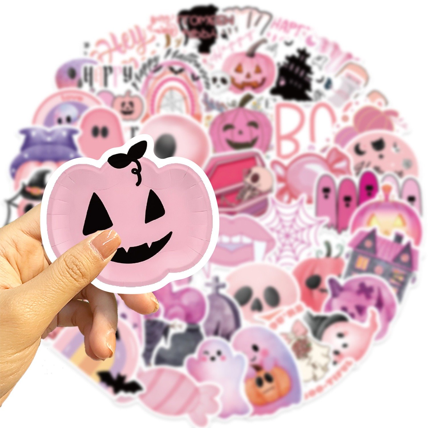 50 Pink Halloween Cartoon Stickers Decorate Phone Cases Notebook Luggage DIY Waterproof Cartoon Designs For Exquisite Decoration