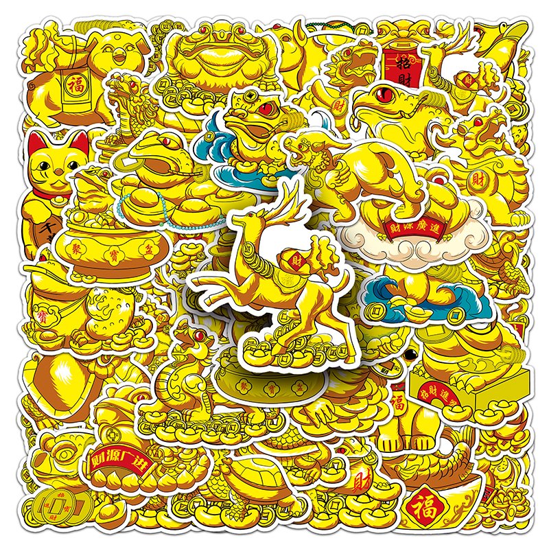 50pcs Hot Sale Die-cut Chinese Style Cartoon PVC Sticker Printing Vinyl Original Fortune Mascot Stickers