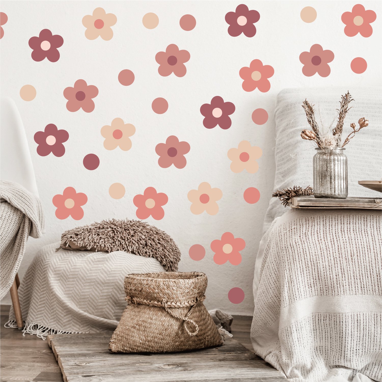 Cartoon BOHO Flower Kids Wall Stickers Decoration Home Removable Vinyl Wall Paper Stickers for Kids Nursery Bedroom