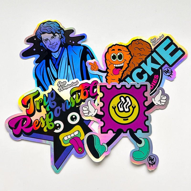 Selling Custom Waterproof Laptop Cartoon Hologram Stickers Packs Packaging Die Cut Logo Rainbow Laser Holographic Stickers