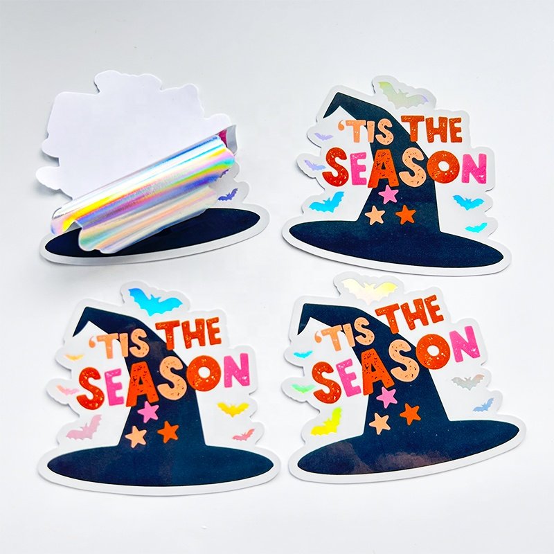 Selling Custom Waterproof Laptop Cartoon Hologram Stickers Packs Packaging Die Cut Logo Rainbow Laser Holographic Stickers