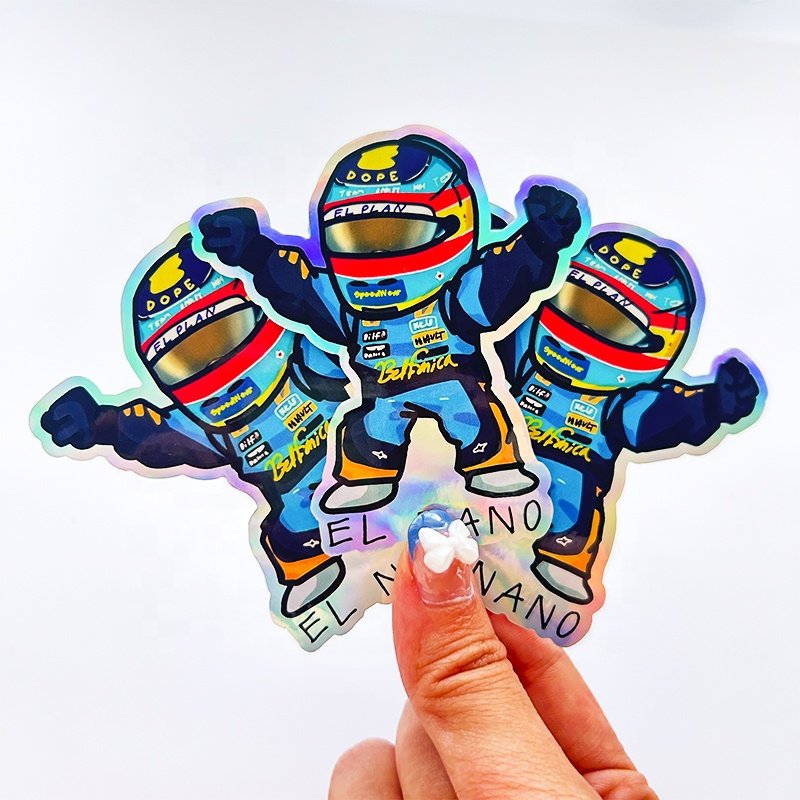 Selling Custom Waterproof Laptop Cartoon Hologram Stickers Packs Packaging Die Cut Logo Rainbow Laser Holographic Stickers