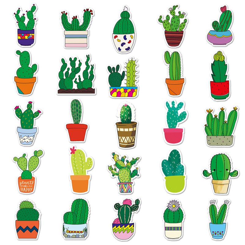 50pcs Factory Wholesale Plant Cactus Cartoon Sticker Vinyl Removable Laptop Waterproof Sticker