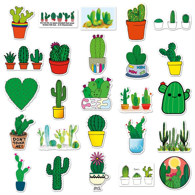 50pcs Factory Wholesale Plant Cactus Cartoon Sticker Vinyl Removable Laptop Waterproof Sticker