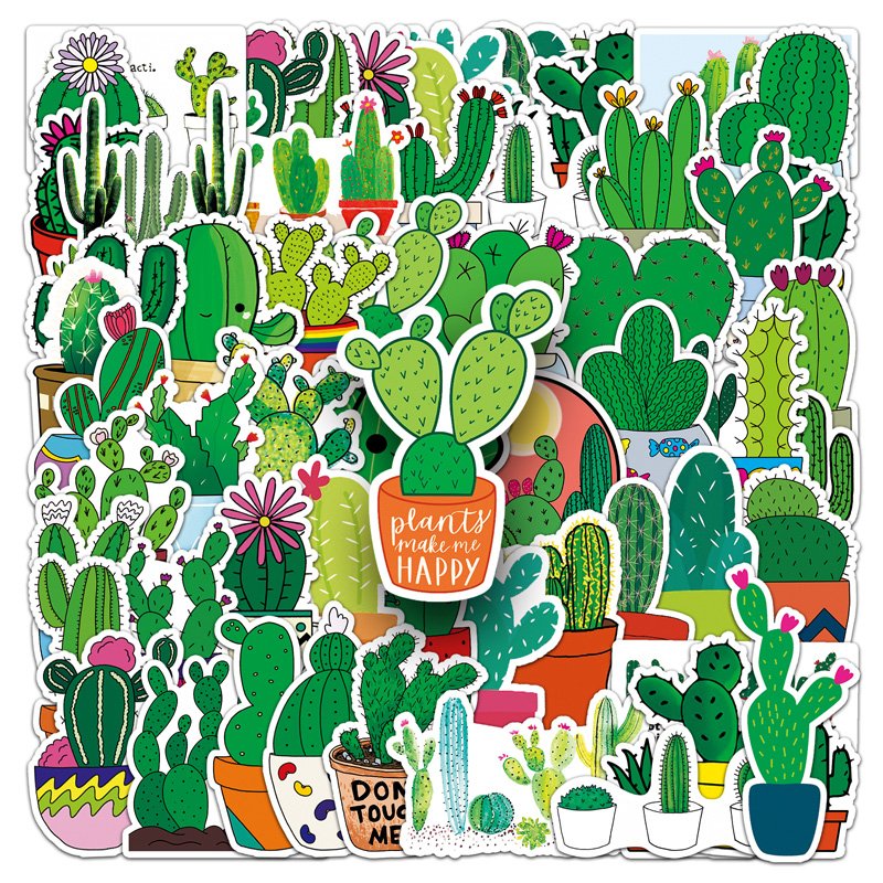 50pcs Factory Wholesale Plant Cactus Cartoon Sticker Vinyl Removable Laptop Waterproof Sticker