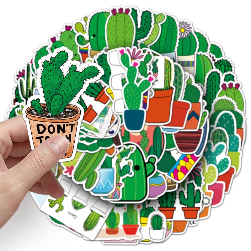 50pcs Factory Wholesale Plant Cactus Cartoon Sticker Vinyl Removable Laptop Waterproof Sticker