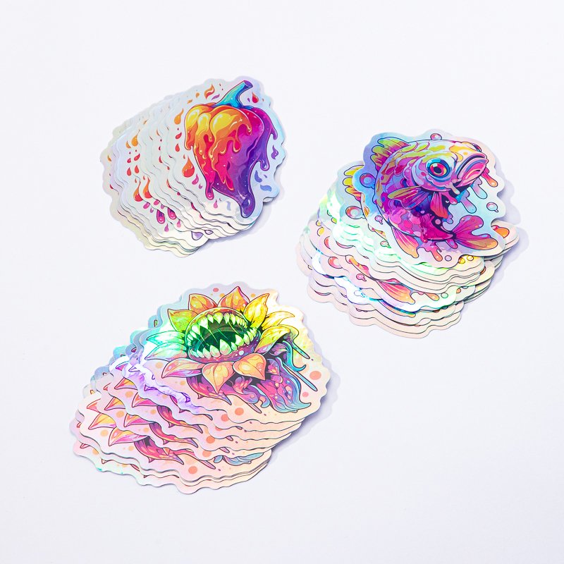 Custom Die Cut Holographic Glitter Stickers Waterproof PVC Vinyl Hologram Glossy Finish Design Sticker Logo Packaging Labels