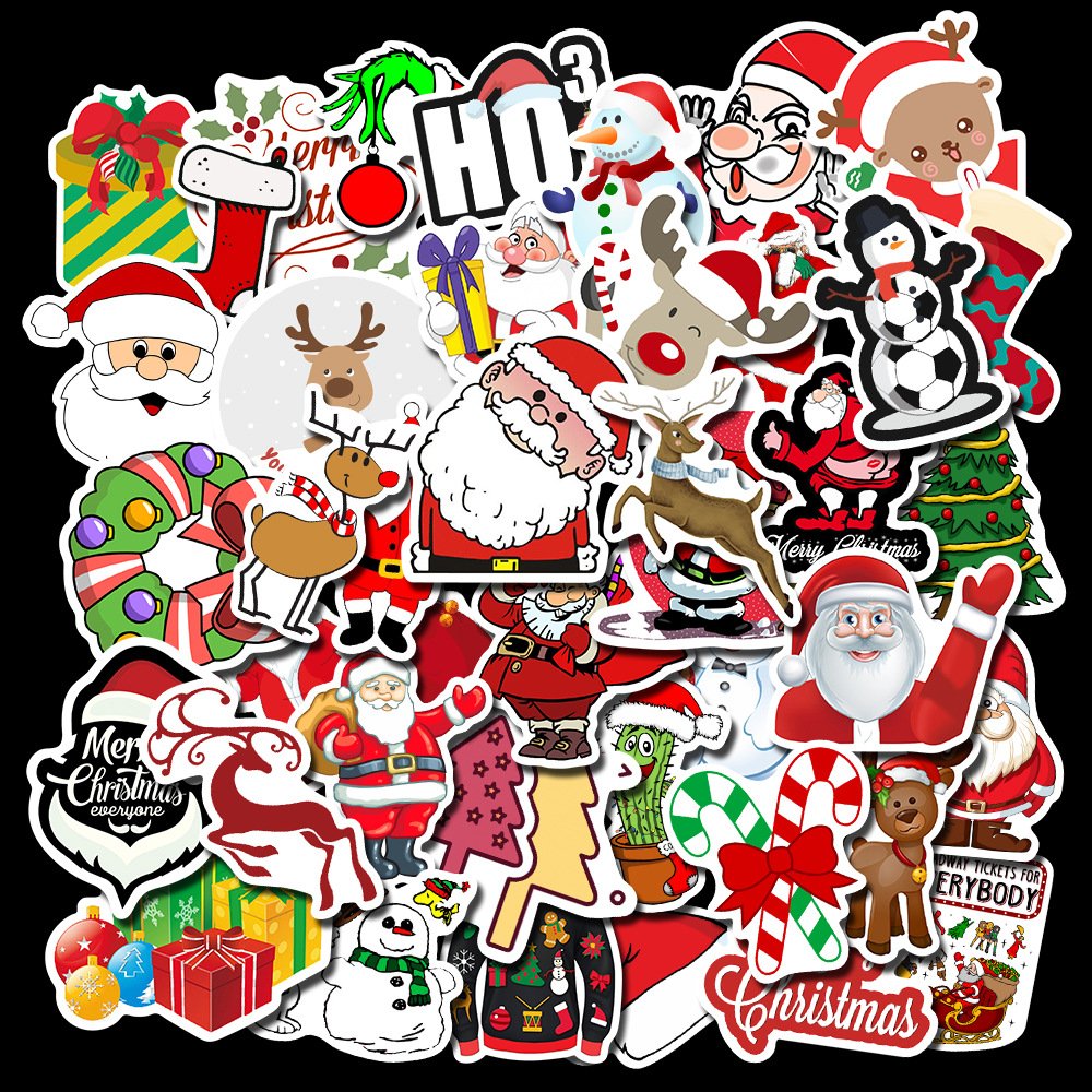 Ready Stock Waterproof Packaging Decals Die Cut Stickers Vinyl Red Christmas Window Sticker for Kids Cartoon Home Door Decor